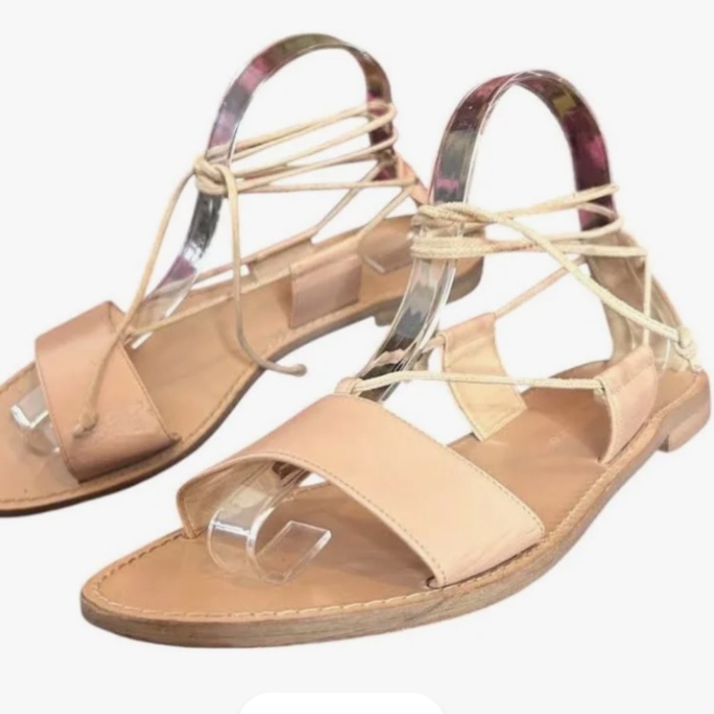 Women’s Tan Leather Ankle Tie Sandals Size 10 Club Monaco Model Cahdell
